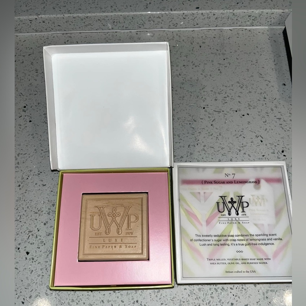 UWP Luxe Fine Paper & Soap 5 oz bar. Pink Sugar & Lemongrass